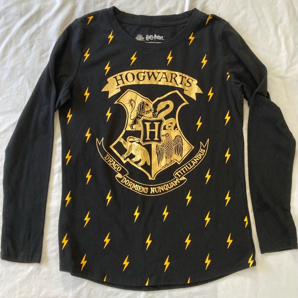 Harry Potter Wizarding World Black & Gold “Hogwarts” Long Sleeve Tee Size XL